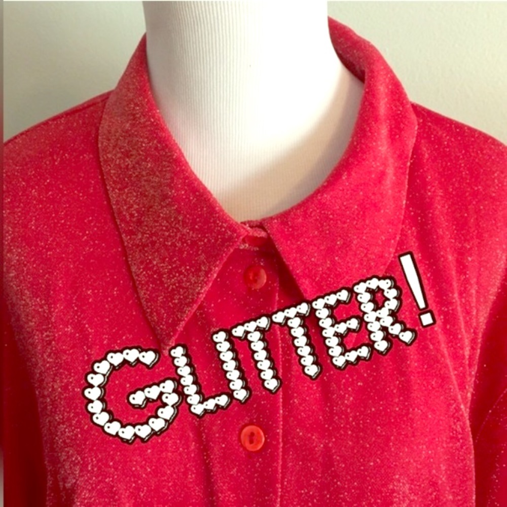 Red & Silver Sparkly Button Down Top Size 20 🎈
